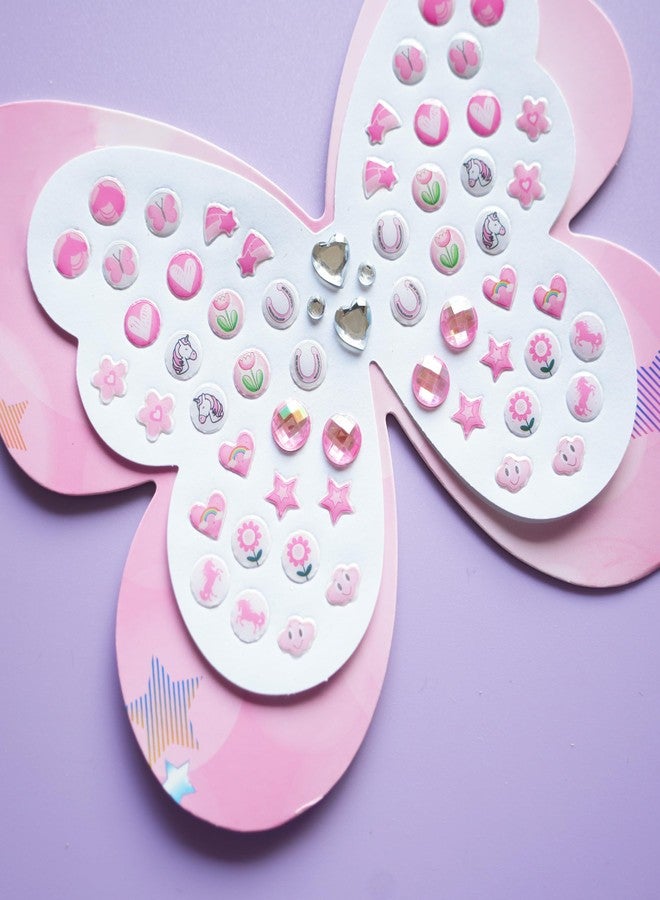 koutey 30 Pairs Butterfly Stick on Earrings - Kids Unicorn Rainbow Stick on Earrings for Little Girls 4-6 Sticker Earring Self-Adhesive Gem Press on Earring (Butterfly-01) - Image 3